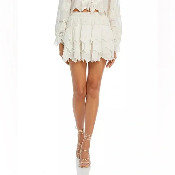 LoveShackFancy Donahue Layered Ruffle Skirt In Optic White Size p - Picture 3 of 4